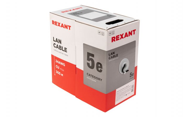 01-0045 Кабель витая пара U/UTP, CAT 5e, PE, 4PR, 24AWG, OUTDOOR, SOLID, черный, 305м, REXANT