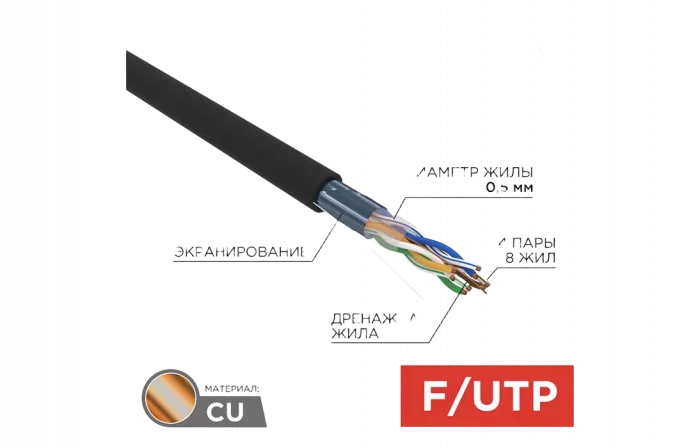 01-0146 Кабель витая пара REXANT FTP 4PR 24AWG, CAT5e наружный (OUTDOOR) (бухта 305 м)