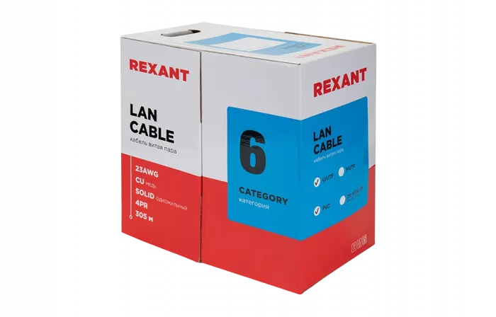 01-0047 Кабель витая пара REXANT UTP 4PR 23AWG, CAT6 (бухта 305 м)