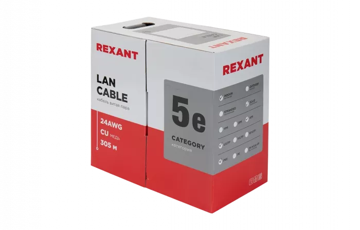01-0043 Кабель витая пара REXANT UTP 4PR 24AWG, CAT5e (бухта 305 м)