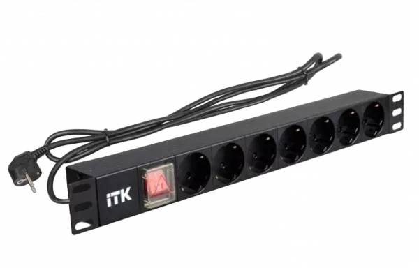 PH12-7D1-P ITK PDU 7 роз. нем.ст. с выкл 1U каб.2м вилка нем.ст ПВХ чер