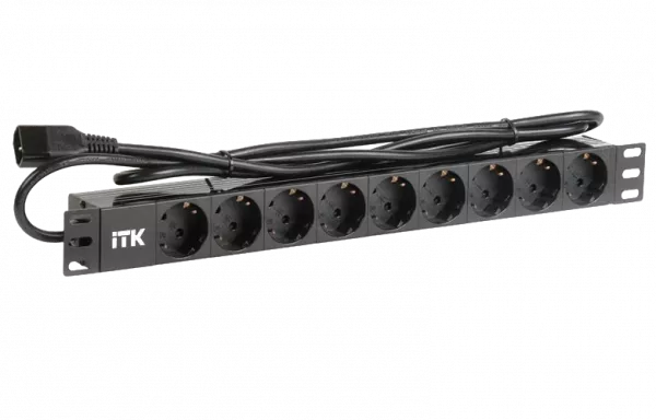 PH22-9D2 ITK PDU 9 розеток нем. ст, 1U, шнур 2м вилка С14 ал.проф