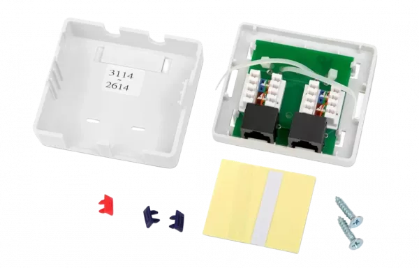 30813 Hyperline SB2-2-8P8C-C6-SH-WH Розетка компьютерная RJ-45(8P8C), категория 6, экранированная, двойная, внешняя, Dual IDC