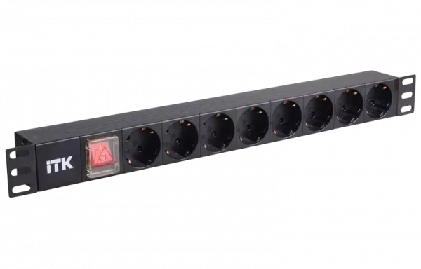PH12-8D3 ITK PDU 8 розеток нем. ст, с LED выкл, 1U, без шнура, вх. С14