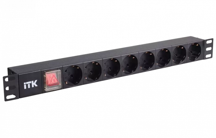 PH12-8D3 ITK PDU 8 розеток нем. ст, с LED выкл, 1U, без шнура, вх. С14