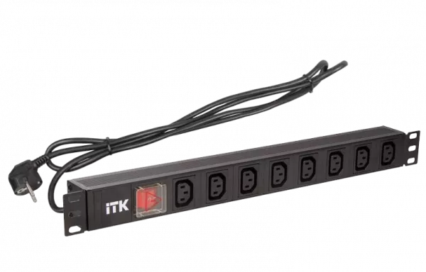 PH12-8C131 ITK PDU 8 розеток C13 с LED выкл,1U, шнур 2м вилка нем.ст