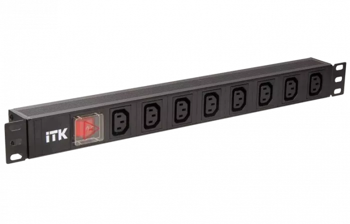 PH12-8C133 ITK PDU 8 розеток C13, с LED выкл, 1U, вх. C14, без шнура