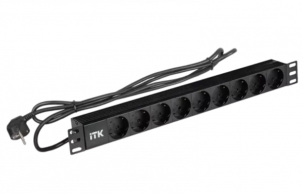PH22-9D1-P ITK PDU 9 розеток нем. ст, 1U, шнур 2м вилка нем. ст ПВХ чер