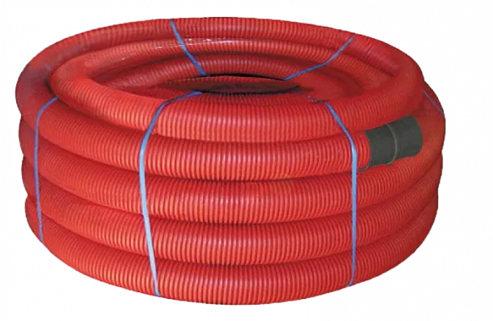 121914 Двустенная труба ПНД гибкая для кабельной канализации д.140мм с протяжкой, SN6, 500Н,  в бухте 50м, цвет красный