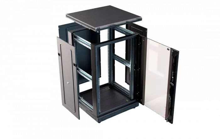Шкаф телекоммуникационный напольный 19",18U(600x1000), ШТ-НП-М-18U-600-1000-С-Ч, передняя дверь стекло, черный ССД