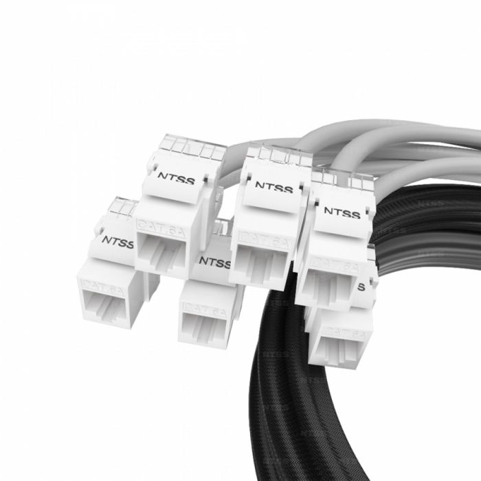 Кабельная сборка NTSS PREMIUM 12pc, UTP CAT6A, оконцована разъемами KEYSTONE RJ45 UTP CAT6A, заделка в чулке, вывод 0.6м, длина 13м, LSZH, серый