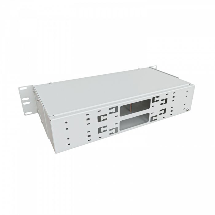 Кросс NTSS оптический 19'' укомплектованный 2U, 96 портов SC/UPC, 9/125 мкм (сплошная панель, сплайс-кассета 3шт, пигтейлы, КДЗС, адаптеры) серый RAL 7035