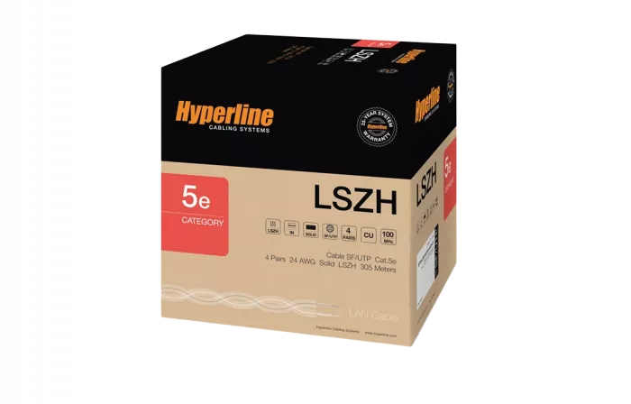 246264 Hyperline SFUTP4-C5E-S24-IN-LSZH-GY-305 (305 м) Кабель витая пара SF/UTP, категория 5e, 4 пары (24 AWG), одножильный (solid), экран - фольга +