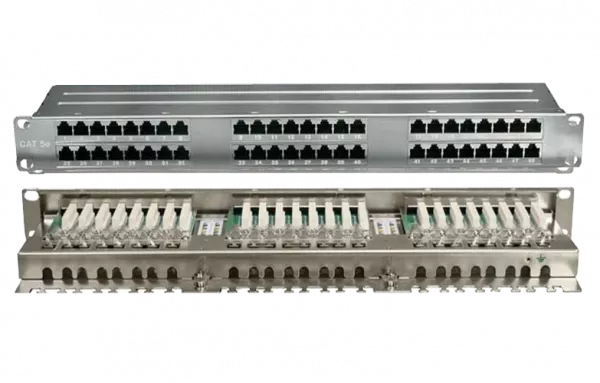 420641 Hyperline PPHD-19-48-8P8C-C5E-SH-110D Патч-панель высокой плотности 19", 1U, 48 портов RJ-45, полный экран, категория 5E, Dual IDC