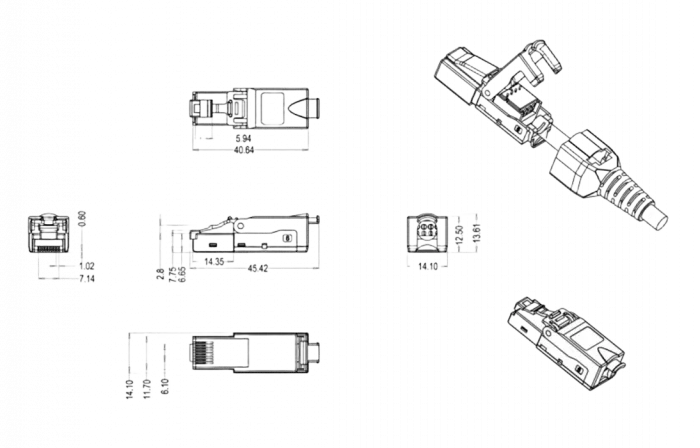 427433 Hyperline PLUD-8P8C-S-C6-VL Разъем RJ-45 (8P8C) под витую пару, полевая заделка, категория 6, неэкранированный, для одножильного кабеля, зажимн