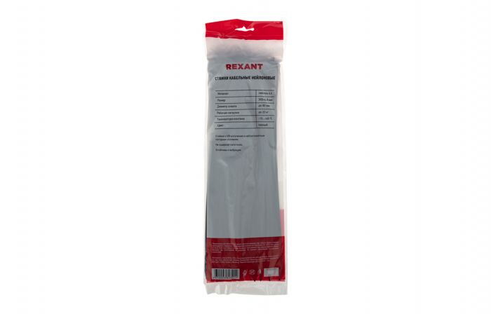 07-1303 Хомут-стяжка кабельная нейлоновая REXANT 300 x4,8 мм, черная, упаковка 100 шт.