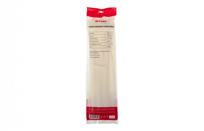 07-0450-8 Хомут-стяжка кабельная нейлоновая REXANT 450 x7,6 мм, белая, упаковка 100 шт.