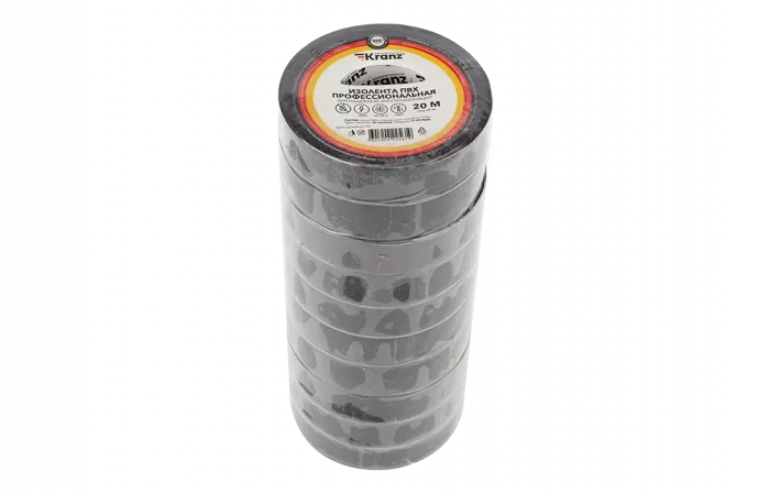 KR-09-2806 Изолента ПВХ профессиональная KRANZ 0.18 х 19 мм х 20 м, черная, упаковка 10 роликов