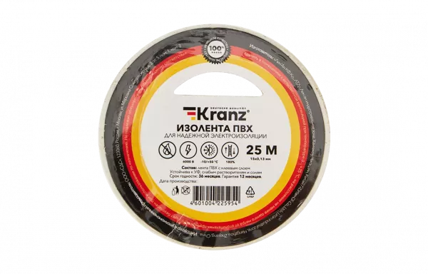 KR-09-2101 Изолента ПВХ KRANZ 15 мм х 25 м, белая, упаковка 5 роликов