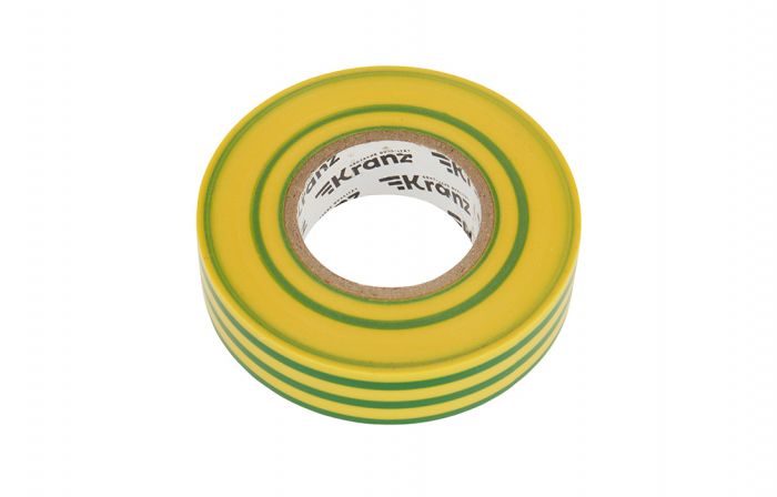 KR-09-2807 Изолента ПВХ KRANZ профессиональная, 0.18х19 мм, 20 м, желто-зеленая упаковка 10 роликов