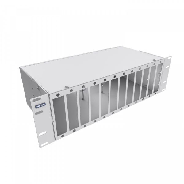 Кросс NTSS оптический 19'' укомплектованный 3U, 64 порта FC/APC, 9/125 мкм (планки, сплайс-кассета 2шт, пигтейлы, КДЗС, адаптеры) серый RAL 7035
