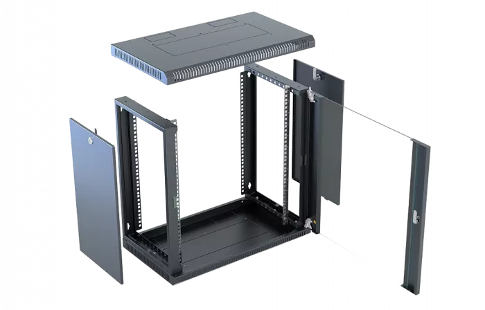 Шкаф телекоммуникационный настенный разборный со съемными боковыми стенками 19”,12U(600x650), ШТ-НСрМ-12U-600-650-С-Ч дверь стекло черный