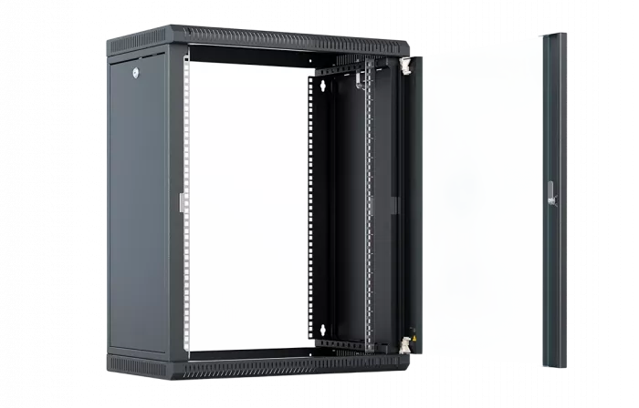 Шкаф телекоммуникационный настенный разборный со съемными боковыми стенками 19”,15U(600x350), ШТ-НСрМ-15U-600-350-С-Ч дверь стекло черный