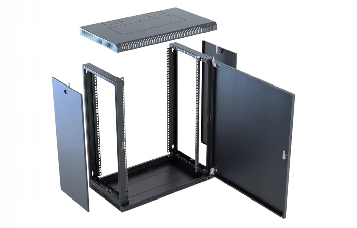 Шкаф телекоммуникационный настенный разборный со съемными боковыми стенками 19”,18U(600x350), ШТ-НСрМ-18U-600-350-М-Ч дверь металл черный