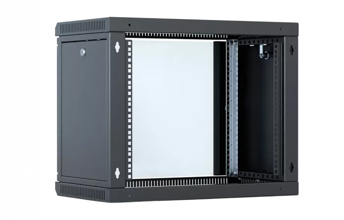 Шкаф телекоммуникационный настенный разборный со съемными боковыми стенками 19”,9U(600x650), ШТ-НСрМ-9U-600-650-С-Ч дверь стекло черный