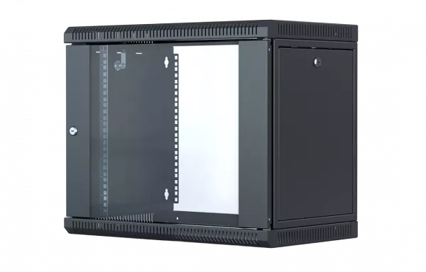 Шкаф телекоммуникационный настенный разборный со съемными боковыми стенками 19”,9U(600x650), ШТ-НСрМ-9U-600-650-С-Ч дверь стекло черный