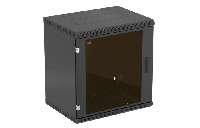 Шкаф телекоммуникационный настенный разборный черный 19”,12U(600x550), ШТ-НСр-12U-600-550-С-Ч дверь стекло ССД