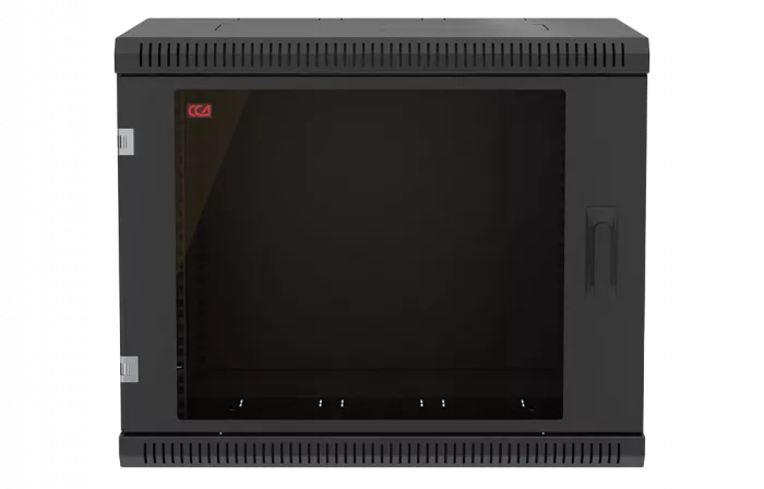 Шкаф телекоммуникационный настенный разборный черный 19”,9U(600x550), ШТ-НСр-9U-600-550-С-Ч дверь стекло ССД