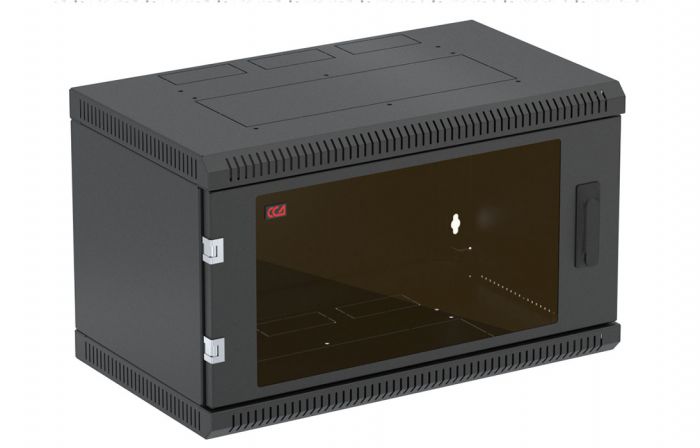 Шкаф телекоммуникационный настенный разборный черный 19”,6U(600x350), ШТ-НСр-6U-600-350-С-Ч дверь стекло ССД