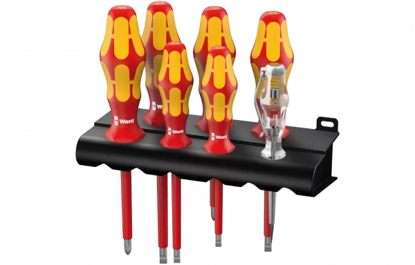 WE-006147	160 i/162 i/7 Rack VDE Набор диэлектрических отвёрток + пробник + подставка, 7 пр., PH 1-2, SL 2.5-3.5-4-5.5