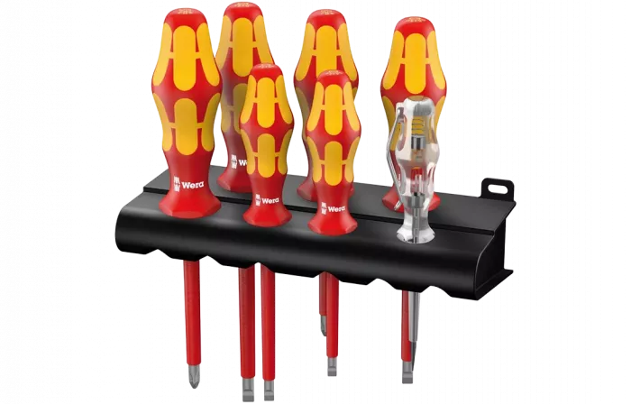 WE-006147	160 i/162 i/7 Rack VDE Набор диэлектрических отвёрток + пробник + подставка, 7 пр., PH 1-2, SL 2.5-3.5-4-5.5