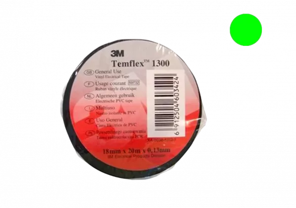 7100081321 Temflex 1300, зеленая, универсальная изоляционная лента, 15мм х 10м х 0,13мм