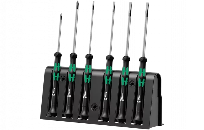 WE-118152	2035/6 B Kraftform Micro Набор отвёрток прецизионных + подставка, 6 пр., PH 0x60/1x80, SL 0.40x2.5x80/0.50x3.0x80/0.60x3.5x80/0.80x4.0x80