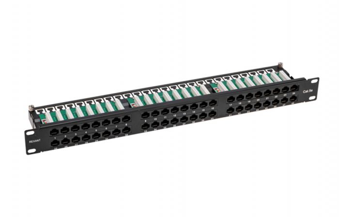 02-0033 REXANT PRO Патч-панель высокой плотности с кабельными органайзерами 19", 1U, 48 портов, UTP, RJ-45, CAT 5e