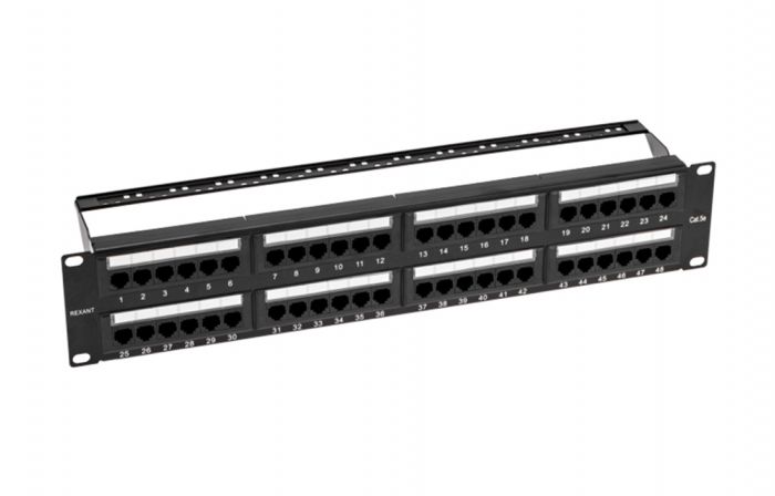 02-0032 REXANT PRO Патч-панель с кабельными органайзерами 19", 2U, 48 портов, UTP, RJ-45, CAT5e