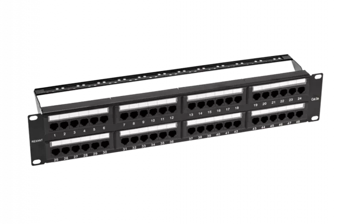 02-0032 REXANT PRO Патч-панель с кабельными органайзерами 19", 2U, 48 портов, UTP, RJ-45, CAT5e