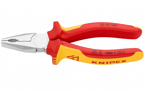 KN-0306160 Плоскогубцы комбинированные VDE, 160 мм, хром, 2-комп диэлектрические ручки