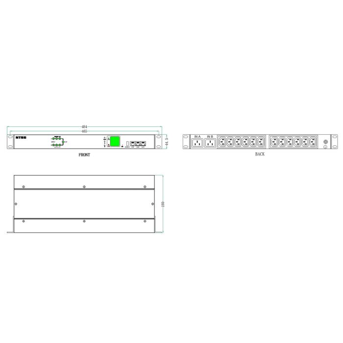 Автомат включения резерва NTSS 1U, 230В, 10А, вход 2(C14), выход 12(С13),  встроенный контроллер (Metered)