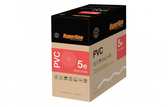 42048 Hyperline UUTP4-C6-S23-IN-LSZH-GY-305 (305 м) Кабель витая пара U/UTP, категория 6, 4 пары (23 AWG), одножильный (solid), с разделителем, LSZH,