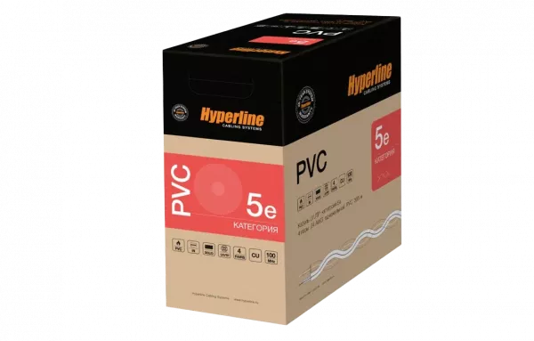 42048 Hyperline UUTP4-C6-S23-IN-LSZH-GY-305 (305 м) Кабель витая пара U/UTP, категория 6, 4 пары (23 AWG), одножильный (solid), с разделителем, LSZH,