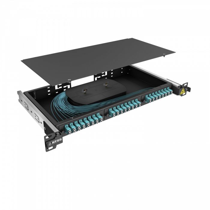 Кросс 19" NTSS PREMIUM выдвижной, предсобранный 1U, 24 порта LC/UPC duplex, 50/125 мкм OM3, черный