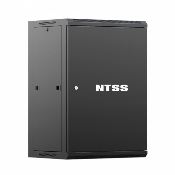 Шкаф настенный телекоммуникационный NTSS W 18U 600х450х964мм, 2 профиля 19, дверь сплошная металл, боковые стенки съемные, разобранный, черный RAL 9005