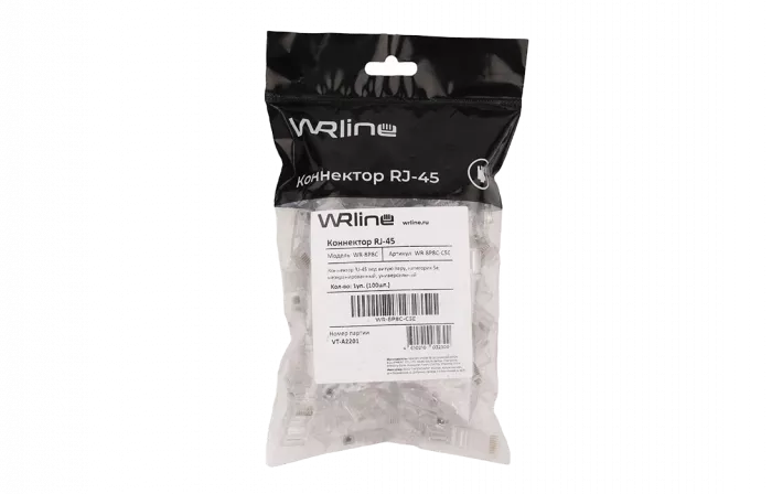 WRline WR-8P8C-C5E Коннектор RJ-45 под витую пару, категория 5e, неэкранированный, универсальный (100 шт в упак.)