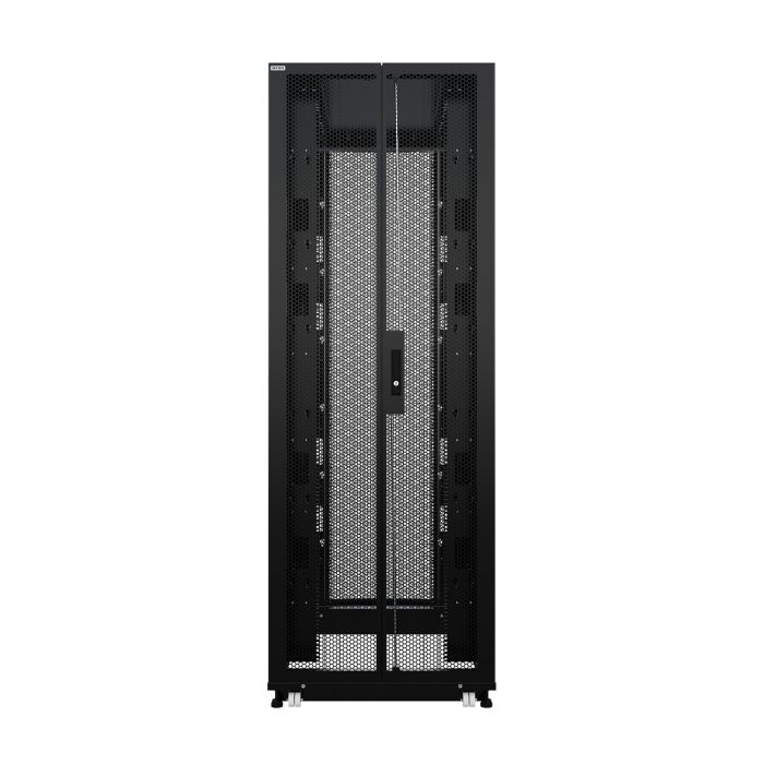 Шкаф напольный для ЦОД серверный NTSS ПРОЦОД PCM 47U 800х1200мм, 4 профиля 19, двойные боковые стенки, панель потолка с вводами, без панели пола, двери перфорированная и перфорированная двухстворчатая, регулируемые опоры, ролики, сварной каркас, черный RAL 9005