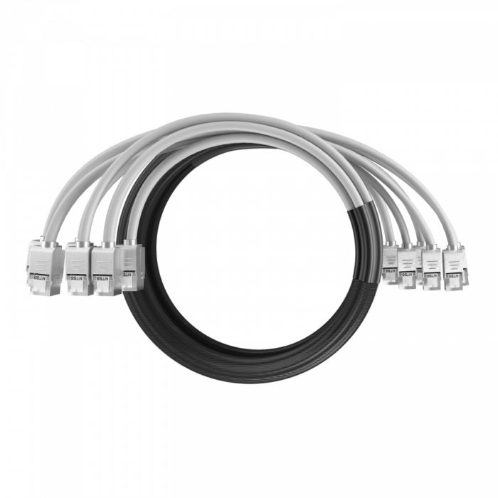 Кабельная сборка NTSS PREMIUM 12pc, U/FTP CAT6A, оконцована разъемами KEYSTONE RJ45 FTP CAT6A, заделка в чулке, вывод 0.6м, длина 5м, LSZH, серый