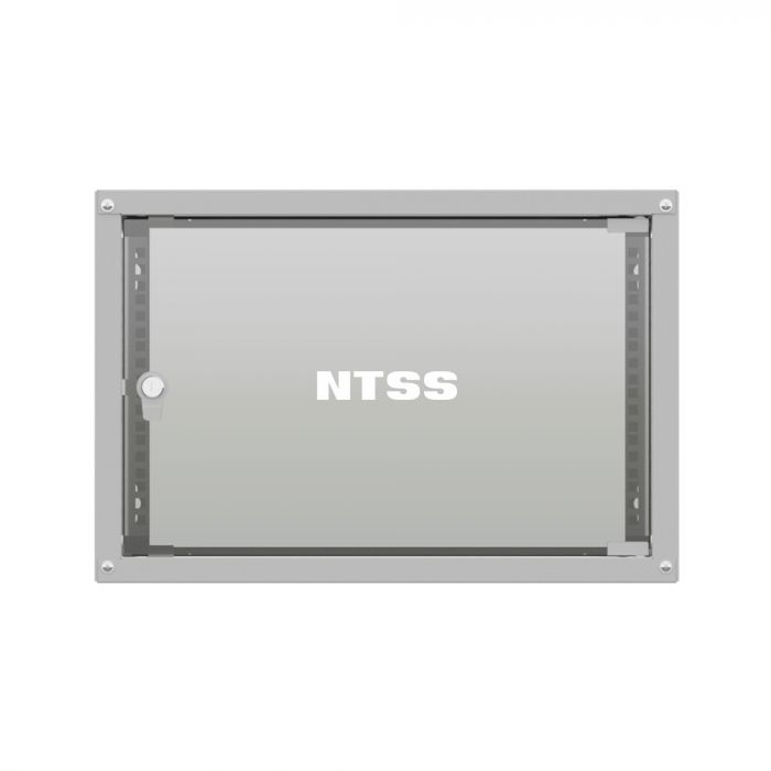Шкаф настенный телекоммуникационный NTSS LIME 6U 550х600х370мм, 2 профиля 19, дверь стеклянная, боковые стенки несъемные, разобранный, серый RAL 7035